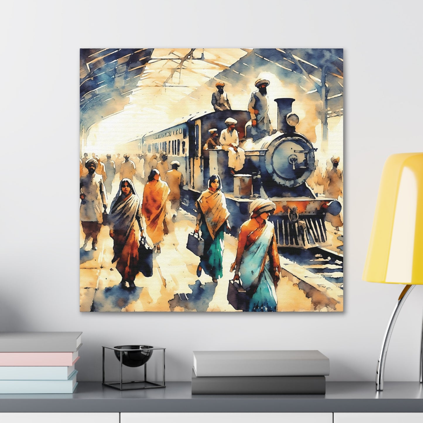 The Journey Begins: A Vintage Train Station Canvas Art Piece