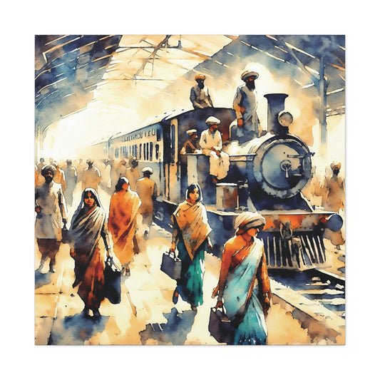 The Journey Begins: A Vintage Train Station Canvas Art Piece