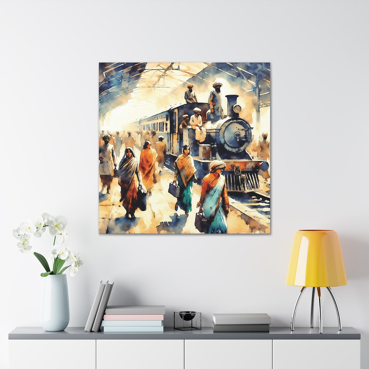 The Journey Begins: A Vintage Train Station Canvas Art Piece